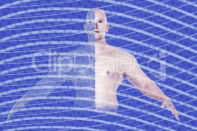 Figure from half of wire mesh on background, 3d illustration