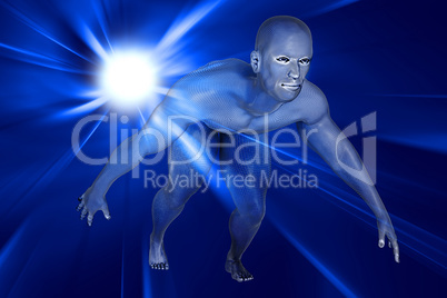Started human figure with wire mesh and background, 3d-illustration