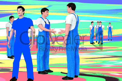Workers in middle age, 3d illustration