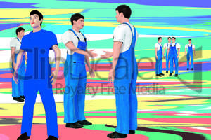 Workers in middle age, 3d illustration