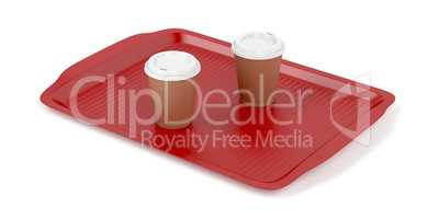 Plastic tray with two coffee cups