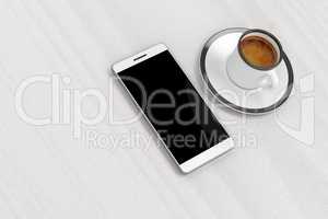 Smartphone and coffee cup