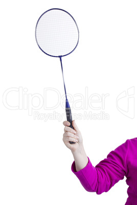 Female hand with a badminton racket