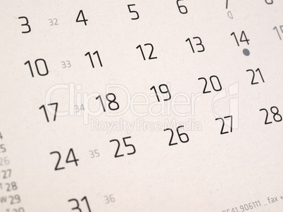 Calendar page with selective focus