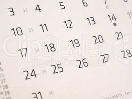 Calendar page with selective focus