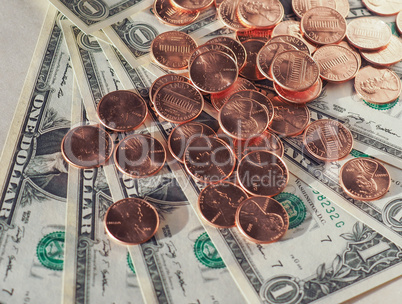 Dollar (USD) notes and coins, United States (USA)