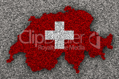 Karte und Fahne der Schweiz auf Mohn