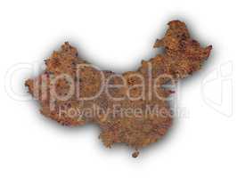 Karte von China auf rostigem Metall