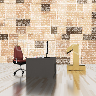 Office with number one, 3d illustration