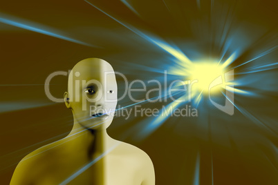 Visual background with person and beam of light, 3d-illustration