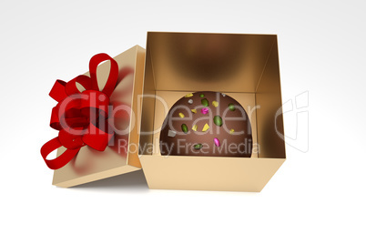 Opened gift box with chocolate candy, 3d illustration