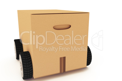 Moving box with wheels, 3D-Illustration