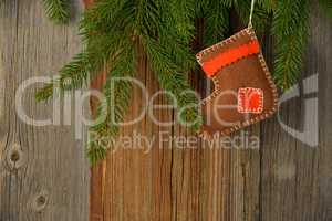 Weihnachten Holzhintergrund mit Baum und Stiefel Banner