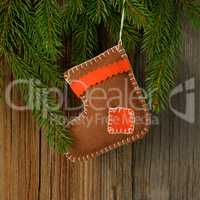 Weihnachten Holzhintergrund mit Baum und Stiefel Banner