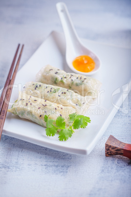 Spring Rolls with Sauce served on the plate