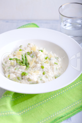 Risotto with Asparagus in a white plate