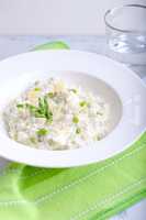 Risotto with Asparagus in a white plate