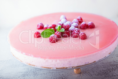 Raspberry yogurt cake with berries on the top