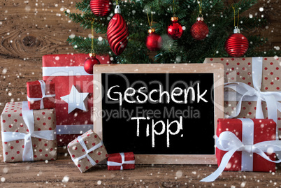 Colorful Christmas Tree With Snowflakes, Geschenk Tipp Means Gift Tip