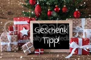 Colorful Christmas Tree With Snowflakes, Geschenk Tipp Means Gift Tip