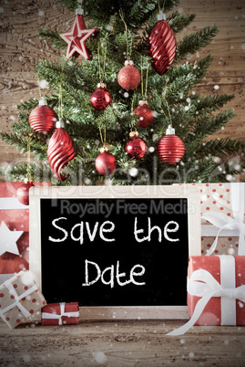 Nostalgic Christmas Tree, English Text Save The Date