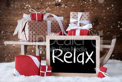 Sleigh With Gifts, Snow, Snowflakes, Text Relax