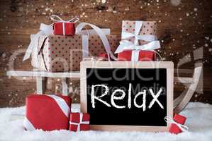 Sleigh With Gifts, Snow, Snowflakes, Text Relax