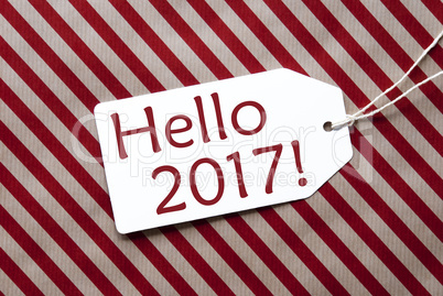 Label On Red Wrapping Paper, Text Hello 2017