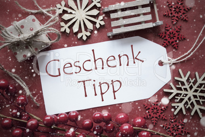 Nostalgic Christmas Decoration, Label With Geschenk Tipp Means Gift Tip