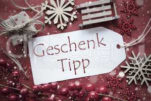 Nostalgic Christmas Decoration, Label With Geschenk Tipp Means Gift Tip