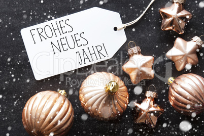 Bronze Christmas Balls, Snowflakes, Frohes Neues Means Happy New Year