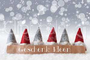 Gnomes, Silver Background, Bokeh, Stars, Geschenk Ideen Means Gift Ideas