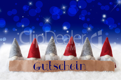 Gnomes, Blue Bokeh, Stars, Gutschein Means Voucher