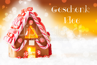 Gingerbread House, Golden Background, Geschenk Idee Means Gift Idea