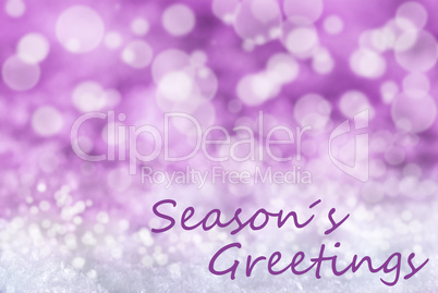 Pink Bokeh Christmas Background, Snow, Text Seasons Greetings