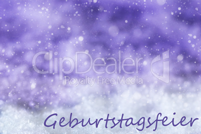 Purple Christmas Background, Snowflakes, Geburtstagsfeier Means Birthday Party