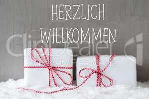 Two Gifts With Snow, Herzlich Willkommen Means Welcome