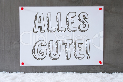 Label On Cement Wall, Snow, Alles Gute Means Best Wishes