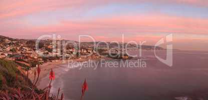 Crescent Bay beach panoramic view of the ocean at sunset