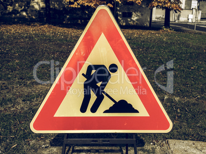 Vintage looking Road work sign