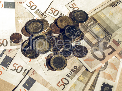 Vintage Euro coins and notes