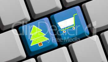 Computer Tastatur - Weihnachtsbaum und Einkaufswagen