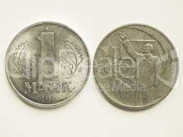 Vintage Vintage Russian ruble coin and German mark coin