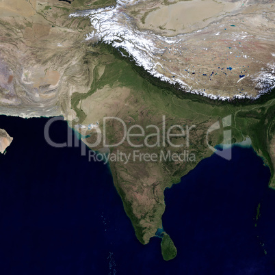India and the surrounding region. View from space.