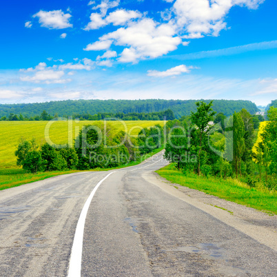 Rural paved road among fields