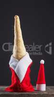 Raw parsnip with Christmas clothing