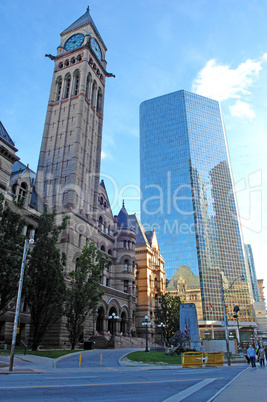 Old city hall tower and high-rise.