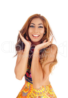 Happy young woman smiling.