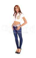 Beautiful slim lady in jeans.