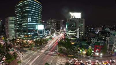 Timelapse of traffic on night busy Seoul streets, South Korea
